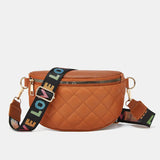 Diamond Lattice PU Leather Waist Bag for Women with Colourful Letter Strap