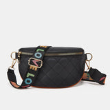 Diamond Lattice PU Leather Waist Bag for Women with Colourful Letter Strap