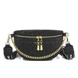 Diamond Lattice PU Waist Bag Chain Zipper Fanny Pack