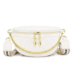 Diamond Lattice PU Waist Bag Chain Zipper Fanny Pack