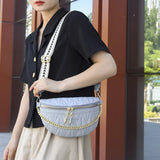 Diamond Lattice PU Waist Bag Chain Zipper Fanny Pack