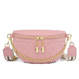 Diamond Lattice PU Waist Bag Chain Zipper Fanny Pack