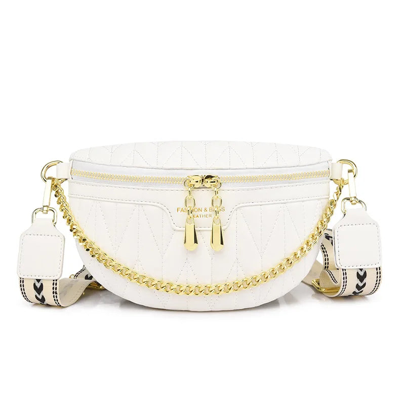 Diamond Lattice PU Waist Bag Chain Zipper Fanny Pack