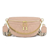 Diamond Lattice PU Waist Bag Chain Zipper Fanny Pack