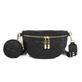 Stylish Diamond Lattice PU Waist Bag with Chain Zipper