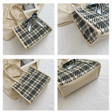 Women's Bowknot Shoulder Bag Plaid Pattern Travel Tote Handbag