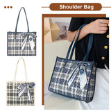 Women's Bowknot Shoulder Bag Plaid Pattern Travel Tote Handbag