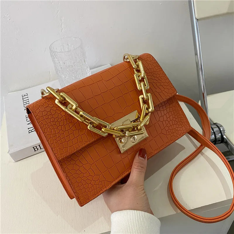 Summer Leather Women's Handbag Lock Chain Shoulder Messenger Bag
