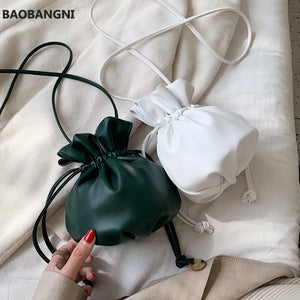 Female Drawstring Mini Bucket Bag High Leather Women's Handbag