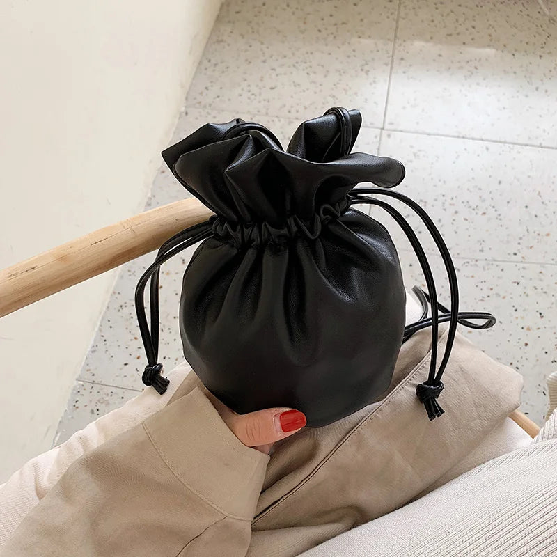 Female Drawstring Mini Bucket Bag High Leather Women's Handbag