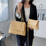 Women's High PU Leather Tote Bag with Chain Shoulder - Large Handbag