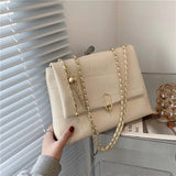 Women's High PU Leather Tote Bag with Chain Shoulder - Large Handbag