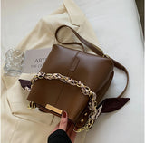Female Ribbons Chain Tote Bucket Bag High-quality Pu Leather Women Handbag