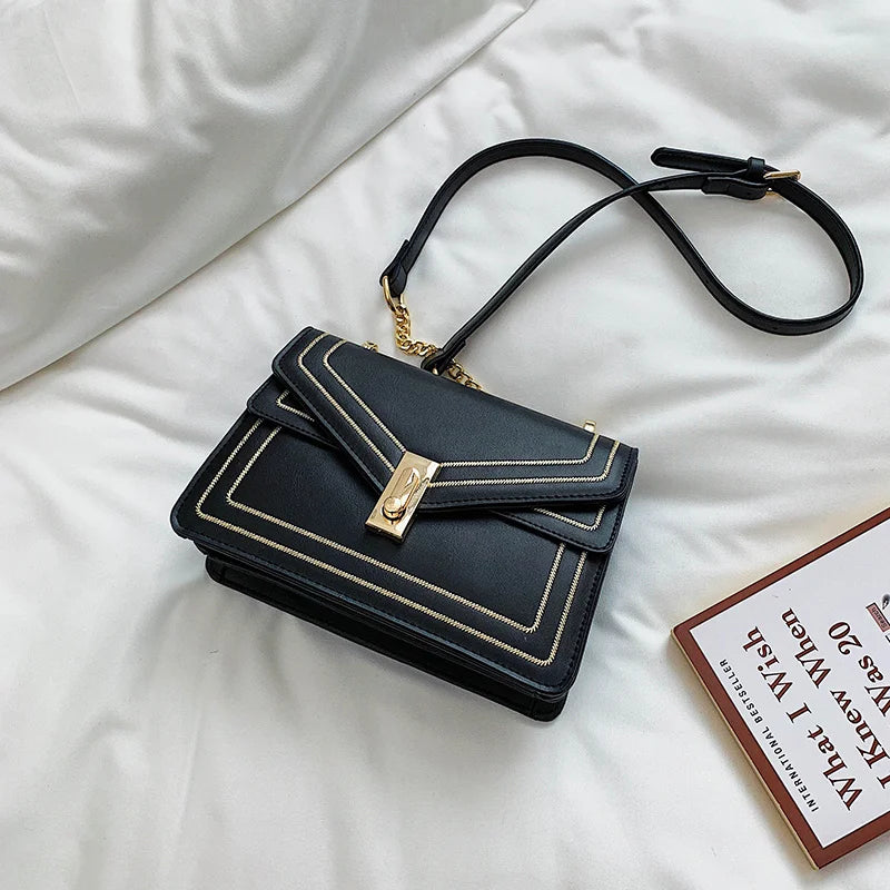 Women's Leather Square Crossbody Bag with Chain Strap