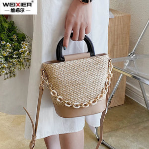 Summer Straw Tote Bucket Bag for Women