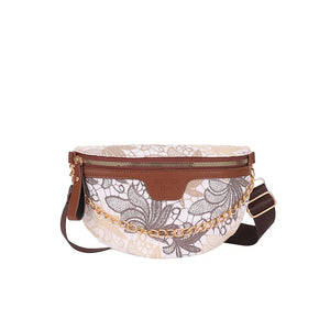 Floral Printed PU Leather Chain Waist Bags For Women Stylish Waist Pack