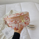 Flower Printed PU Leather Waist Bags For Women Chain Zipper Waist Pack Female