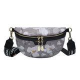 Flower Printed PU Leather Waist Bags For Women Chain Zipper Waist Pack