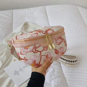 Flower Printed PU Leather Waist Bags For Women