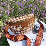 Houndstooth Plaid Chain Waist Bag Stylish Canvas Fanny Pack