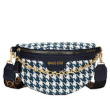 Houndstooth Plaid Chain Waist Bags Stylish Canvas Fanny Pack