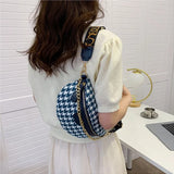 Houndstooth Plaid Chain Waist Bag Stylish Canvas Fanny Pack