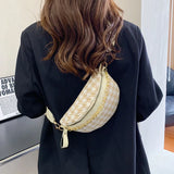 Houndstooth Plaid Chain Waist Bag Canvas Fanny Pack Stylish Crossbody Chest Bag