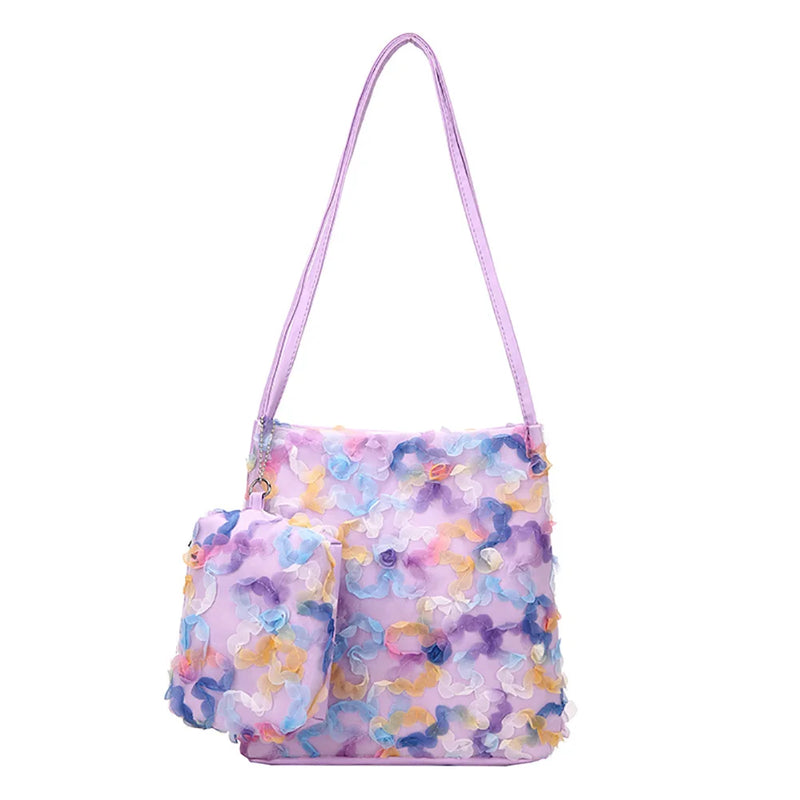 Lace Flower Handbag PU Leather Ladies Fairy Shoulder Underarm Bag Purse