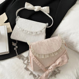 Embossed Lace Up Bow Handle Women Shoulder Bag