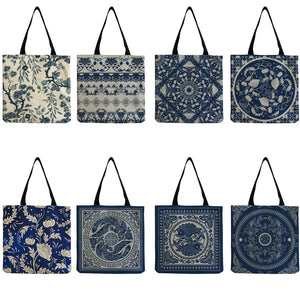 Floral Porcelain Geometry Shoulder Bag Ladies Casual Book Tote