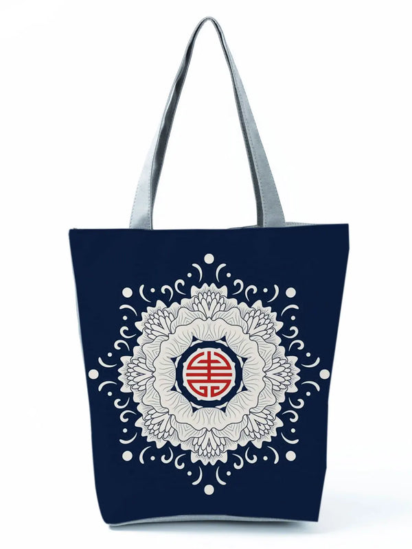 Floral Porcelain Geometry Abstract Pattern Shoulder Bag