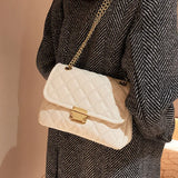 PU Leather Handbags for Women Shoulder Bags Female Soft Diamond Lattice Thread