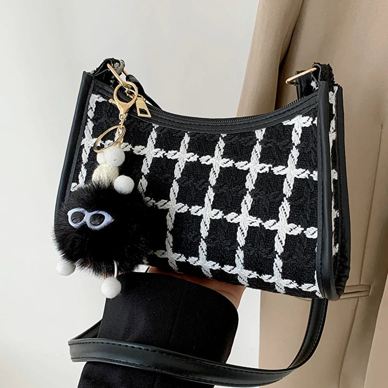Plaid Messenger Bag Women Underarm Shoulder Clutch Purse Casual Tote Handbag