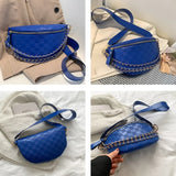 Stylish Plaid PU Leather Waist Bag for Women with Wide Chain Strap