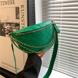 Stylish Plaid PU Leather Waist Bag for Women with Wide Chain Strap
