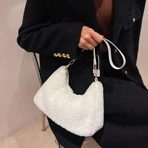 Furry Underarm Bag Big Capacity Tote for Autumn and Winter