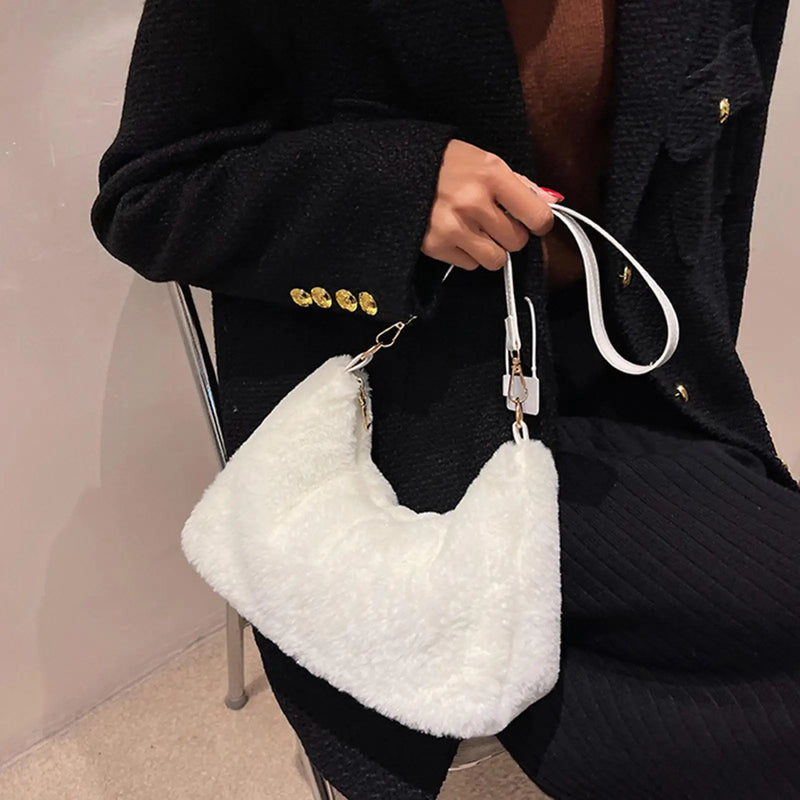 Furry Underarm Bag Big Capacity Tote for Autumn and Winter