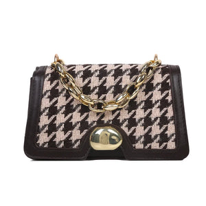 Plaid Crossbody Handbag Totes High PU Leather Chain Shoulder Messenger Bag
