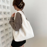 Red Plush Shoulder Bag Women Casual Handbag Tote Bag