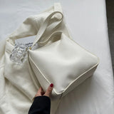 Solid Colour PU Leather Shoulder Bags For Women Large Capacity Casual Tote Bag
