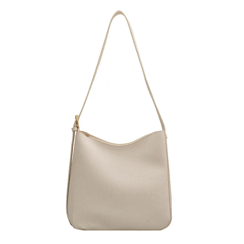 Solid Colour PU Leather Shoulder Bags For Women Large Capacity Casual Tote Bag