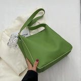 Solid Colour PU Leather Shoulder Bags For Women Large Capacity Casual Tote Bag