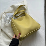 Solid Colour PU Leather Shoulder Bags For Women Large Capacity Casual Tote Bag