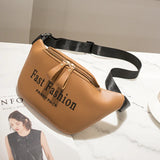 Solid Colour PU Leather Waist Bag For Women Letter Printed Waist Pack