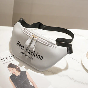 Solid Colour PU Leather Waist Bag For Women Letter Printed Waist Pack