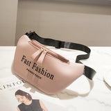 Solid Colour PU Leather Waist Bag For Women Letter Printed Waist Pack
