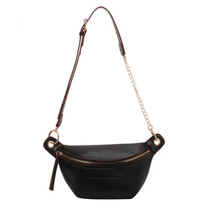 Solid Colour PU Leather Waist Bag for Women Chain Waist Pack Fanny Pack Female