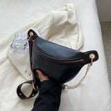 Solid Colour PU Leather Waist Bag for Women Chain Waist Pack Fanny Pack Female