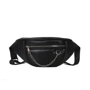 Stylish PU Leather Waist Bag Chain Fanny Pack Female Chest Bag