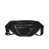 Stylish PU Leather Waist Bag Chain Fanny Pack Female Chest Bag